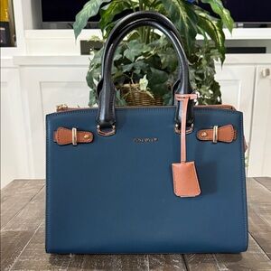 BOSTANTEN Nevin Medium Leather Satchel - Blue/Brown - NWOT